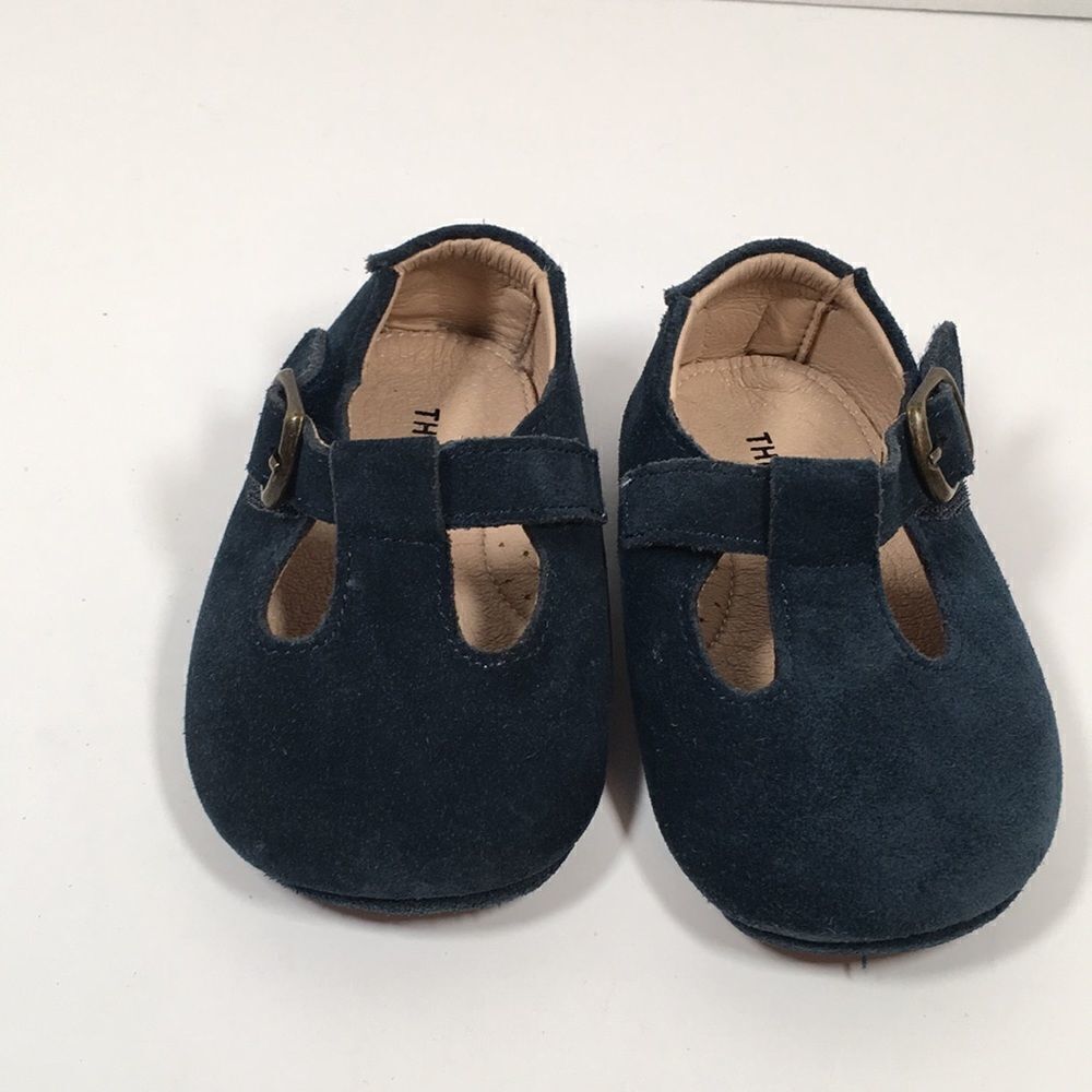 Cute THEE BRON kids soft Sole Blue Dark Teal Mary Jane Shoes Sz 135